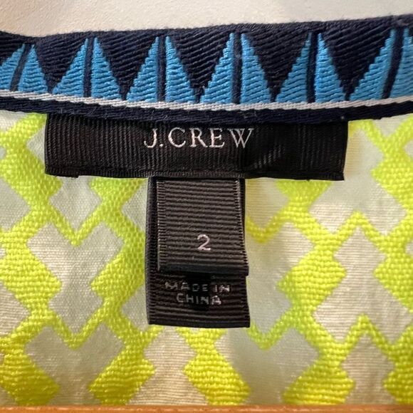 J. Crew Arrow Print Shift Dress Neon Yellow Blue Trim Women’s Size 2 - Picture 9 of 12
